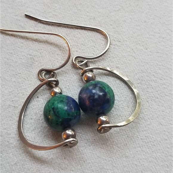 Bundle Two Pairs Artisan Handmade Natural Gemstone Beaded Drop Earrings Silver - Picture 2 of 5